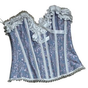 VTG Living Dead souls back lace up bow ruffle side zip brocade boned corset L